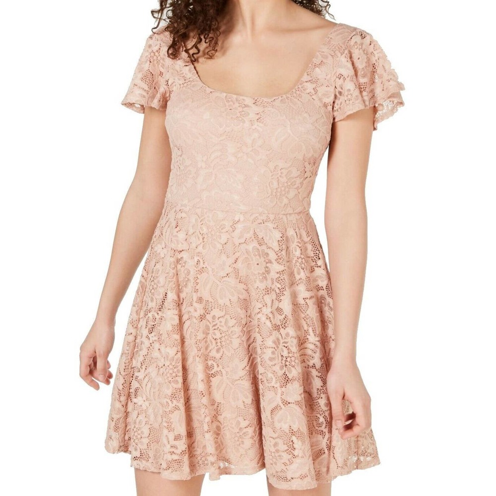 B. Darlin Dress Nude Junior A-Line Lace Flutter Sleeve Pink - Size 5/6 - NWT